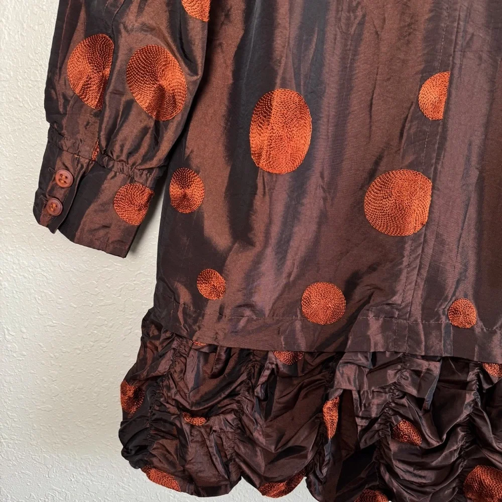 UBU reversible polka dot hounds tooth long jacket mettalic crinkle ruffle S - Picture 11 of 13